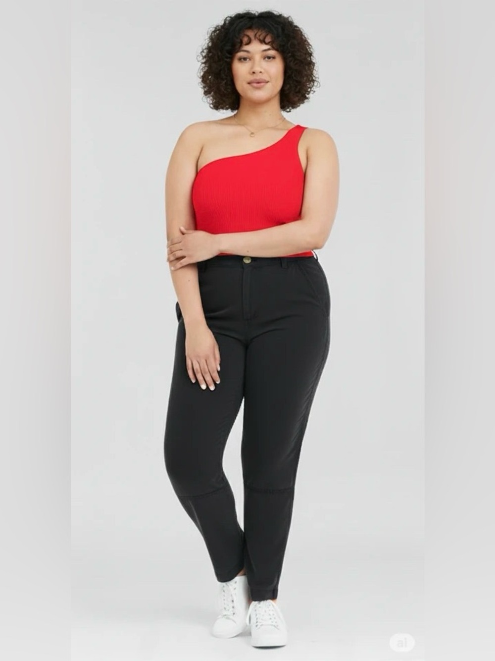 NSR Ribbed One-Shoulder Knit Tank Top - Red